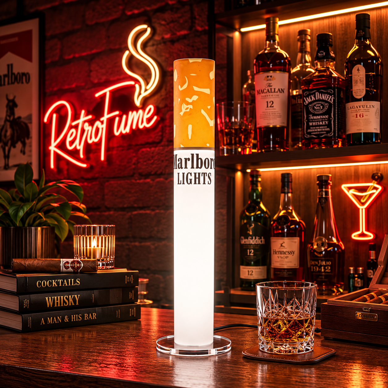 Marlboro Lights Table Lamp – 35cm / 13.8" Retro Cigarette Lamp for Man Cave, Home Bar &amp; Desk Decor