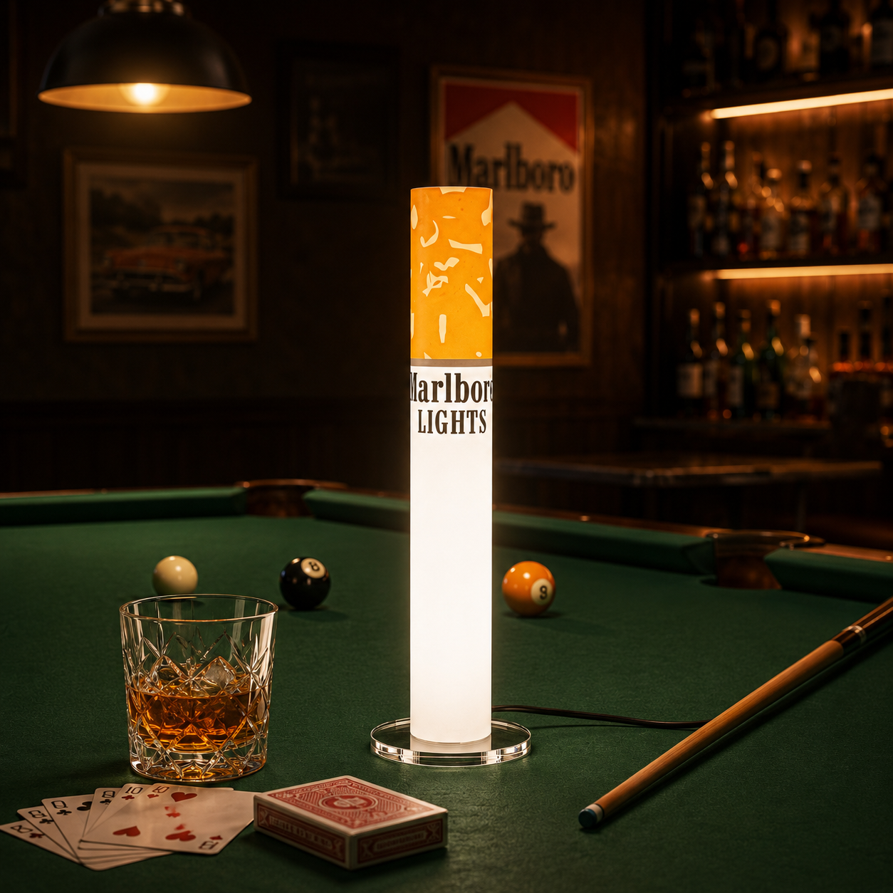 Marlboro Lights Table Lamp – 35cm / 13.8" Retro Cigarette Lamp for Man Cave, Home Bar &amp; Desk Decor
