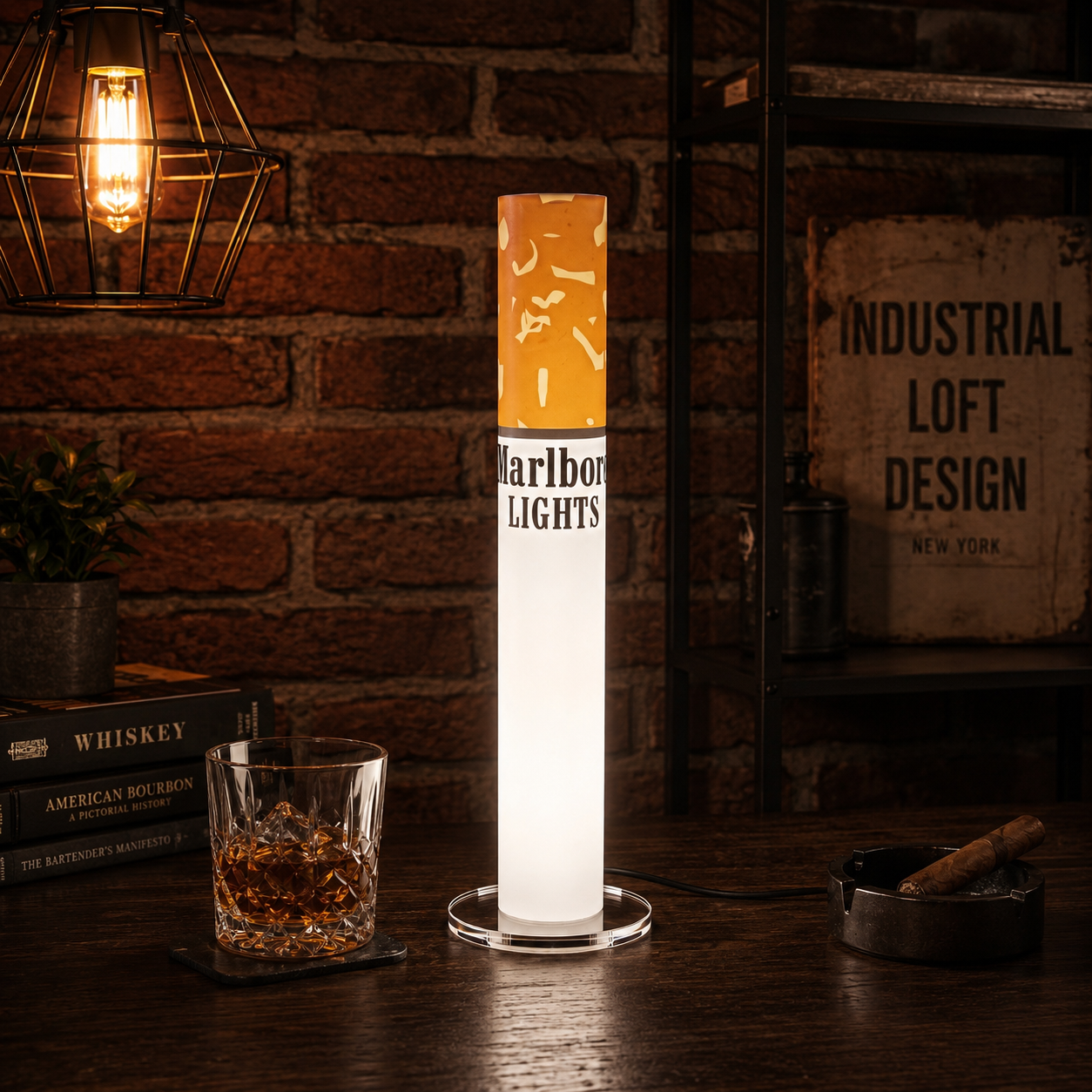 Marlboro Lights Table Lamp – 35cm / 13.8" Retro Cigarette Lamp for Man Cave, Home Bar &amp; Desk Decor