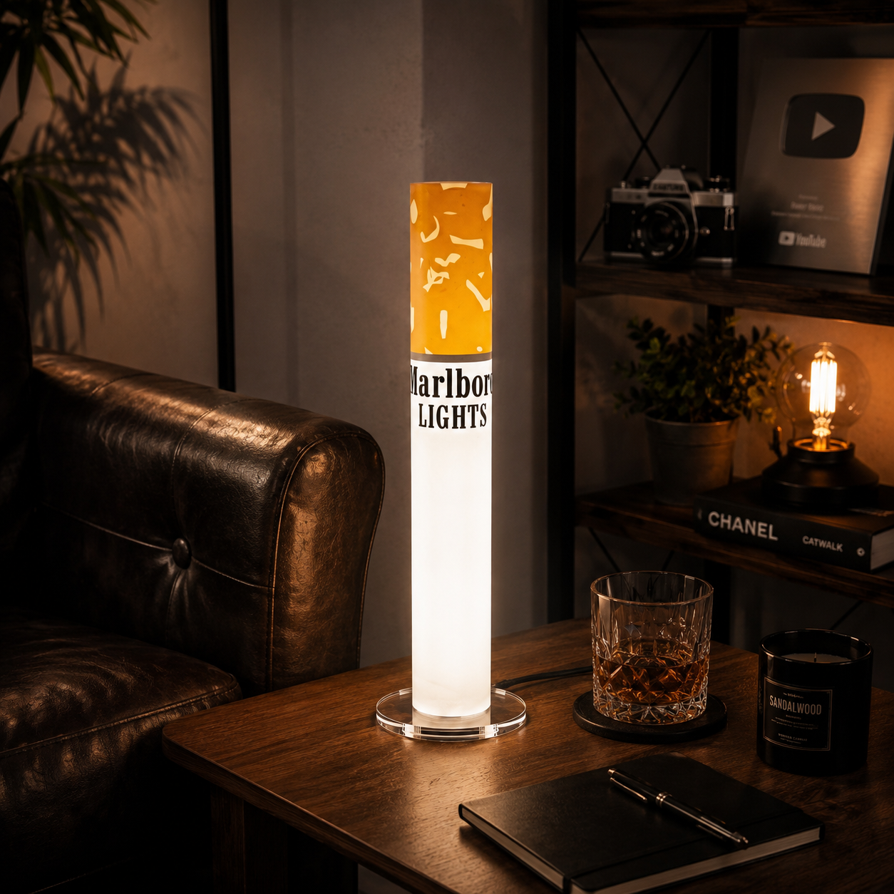 Marlboro Lights Table Lamp – 35cm / 13.8" Retro Cigarette Lamp for Man Cave, Home Bar &amp; Desk Decor