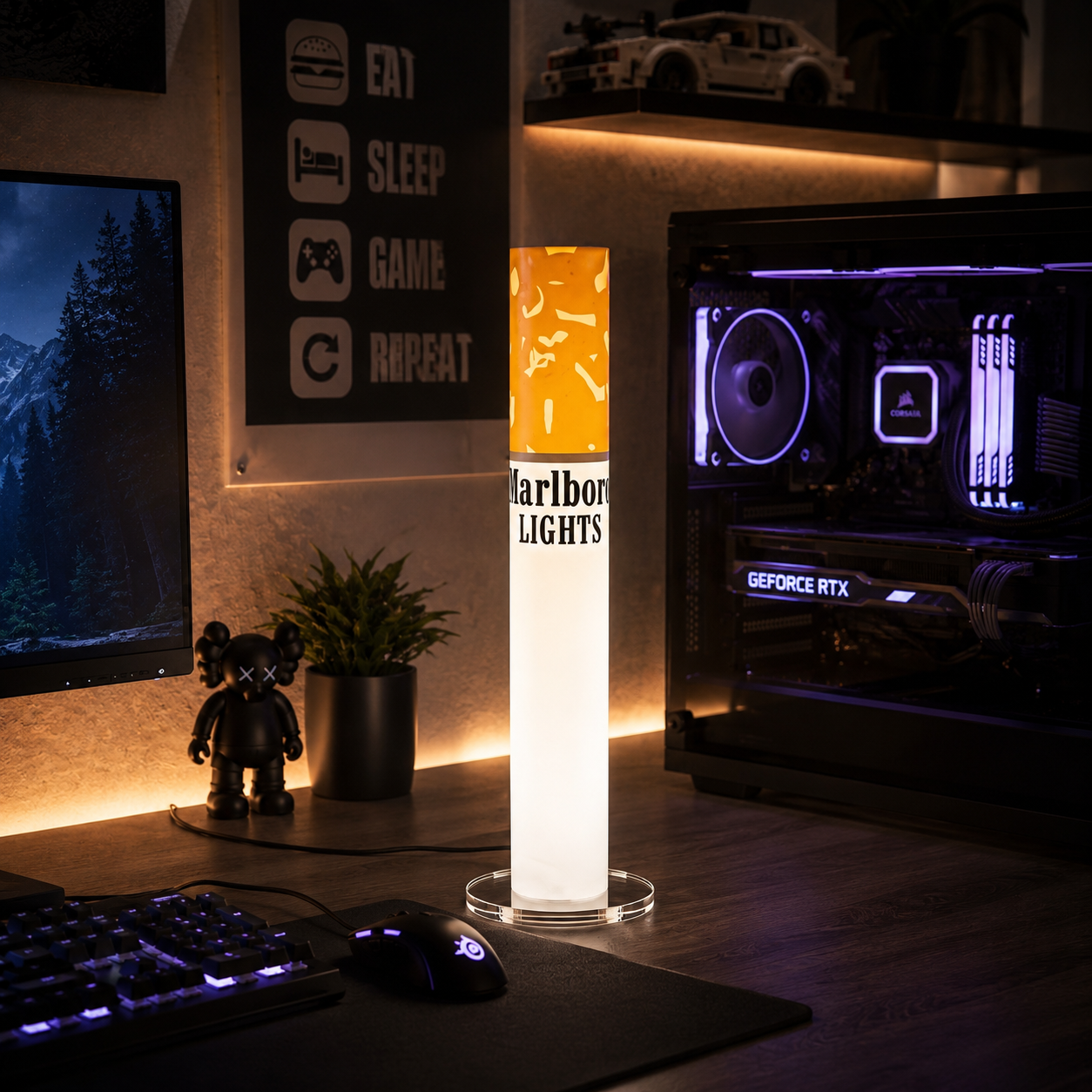 Marlboro Lights Table Lamp – 35cm / 13.8" Retro Cigarette Lamp for Man Cave, Home Bar &amp; Desk Decor