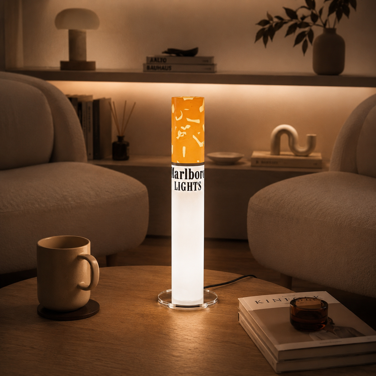 Marlboro Lights Table Lamp – 35cm / 13.8" Retro Cigarette Lamp for Man Cave, Home Bar &amp; Desk Decor